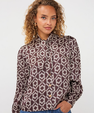 Blouse Short Bow Warm Cacao