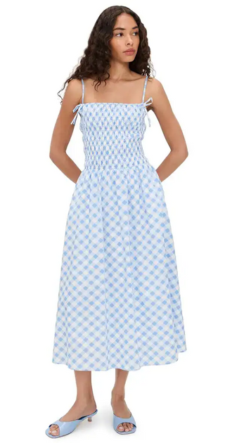 Checked Smocked Midi Dress