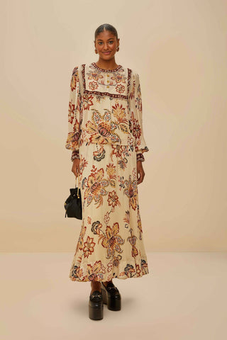 Aura Floral Sand Midi Skirt