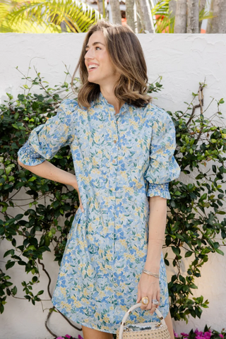 Percy Popover Dress Blue Watercolor