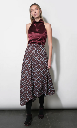 Rhodes Asymmetric Plaid Midi Skirt