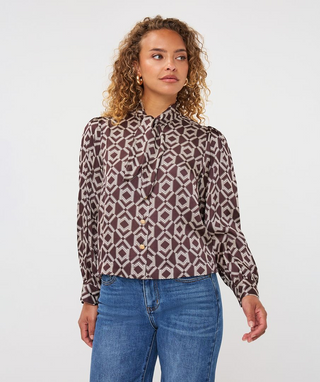 Blouse Short Bow Warm Cacao