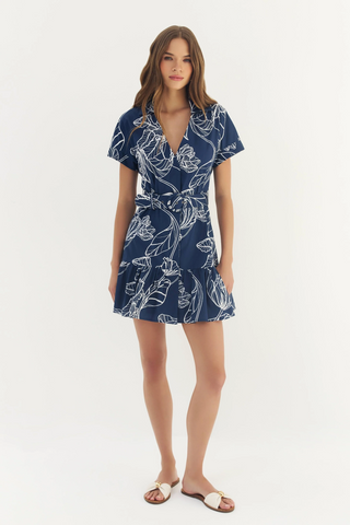 Birgin Dress - Navy/White Dramatic Vining Iris - S