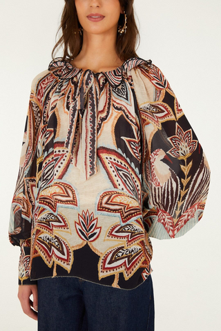 Tapestry Dream Beige Long Sleeve Blouse