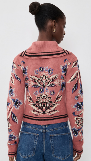 Floral Beauty Tapestry Blush Pink Knit Cardigan
