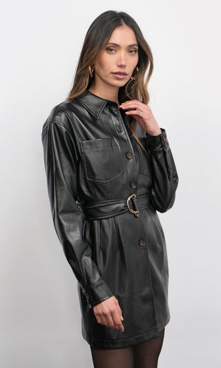 Augustine Vegan Leather Belted Dress