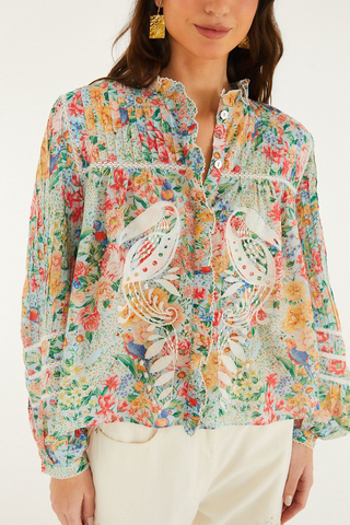 Rendeira Multicolor Cutwork Long Sleeve Blouse
