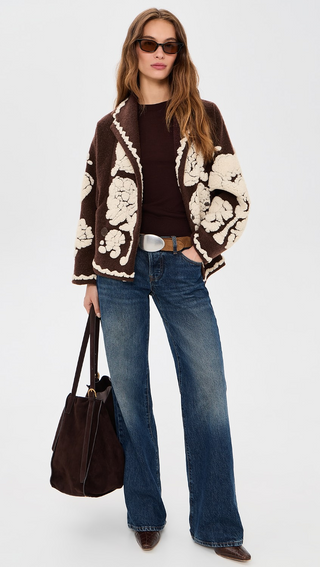 Flowers Brown Coat - M