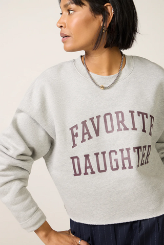 The Cropped Collegiate Sweatshirt - Heather Grey/Burgundy