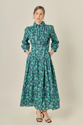 Fall printed Midi Dress Navy/Green