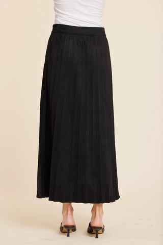 Faux Suede Long Pleated Skirt Black