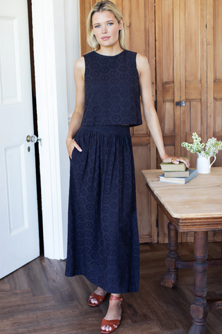 Wide Hem Skirt Midnight Eyelet