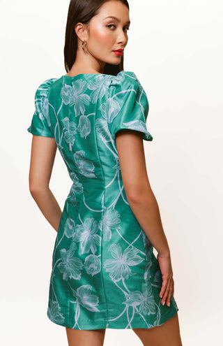 Cove Dress - Teal/Sky Two Tone Vining Birds