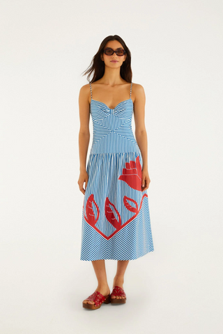 Sky Stripes Blue Sleeveless Midi Dress