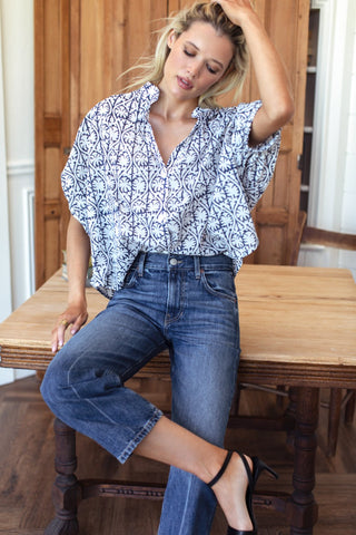 Mandarin Collar Top Etoile Vine Indigo