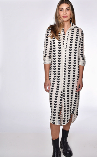 Girlfriend Midi Dress White/Black Hearts