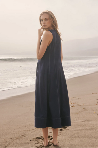 Linen Stitch Detail Midi Dress