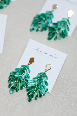 Green Petite Palm Drop Earrings