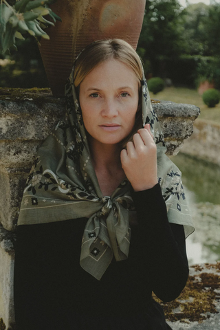 Cotton Scarf Far Secret Garden Olive