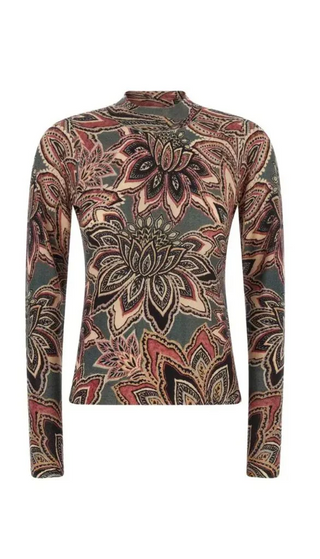 Tapestry Flower Dark Green Knit Layer Top