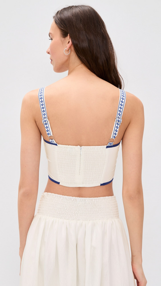 Sleeveless Crop Top Floral Detail Woven - Off White Multi