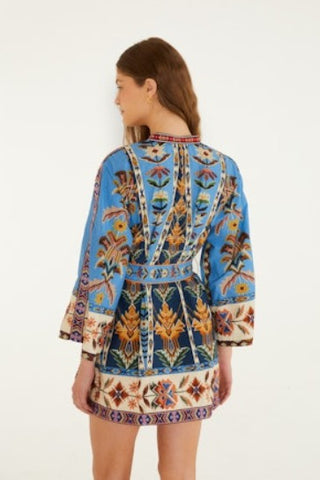 Embroidered Tapestry Blue Mini Dress