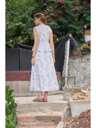 Front Pleated Detail Floral Print Midi Skirt - Ivory Multi