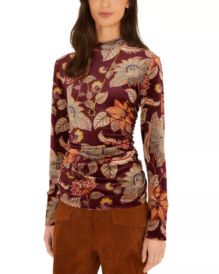 Delhi Floral Burgundy Velvet Jersey Blouse - L