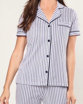 Women'S Pima Crop Set In Navy French Ticking