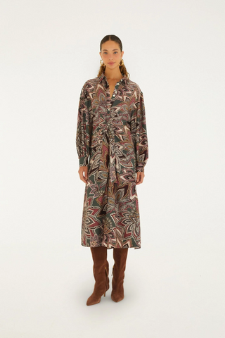 Tapestry Flowers Dark Green Midi Dress