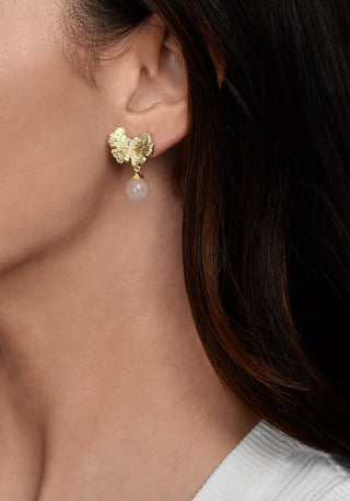 Butterfly with Rose Quartz Drop Earring