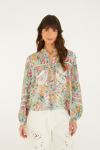 Rendeira Multicolor Cutwork Long Sleeve Blouse