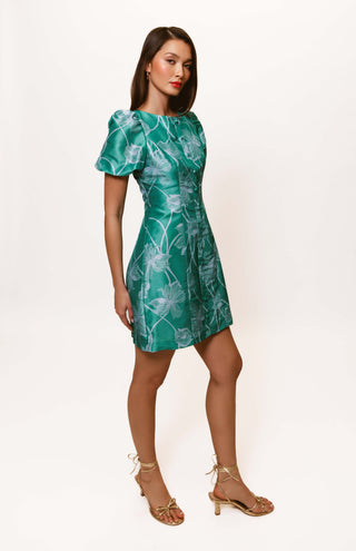 Cove Dress - Teal/Sky Two Tone Vining Birds