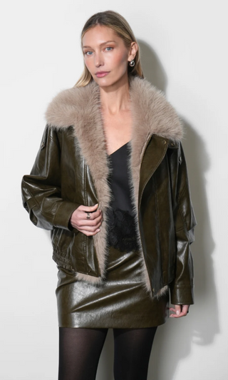 Sable Contrast Fur Faux Leather Jacket