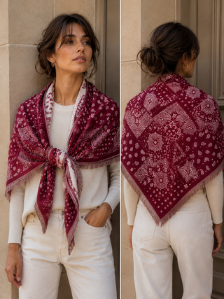 Triangle 2 In 1 Scarf Wrap - Paisley - Bordeaux