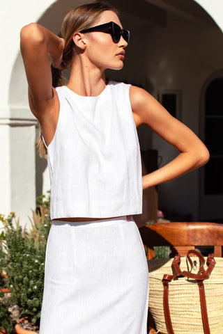 Studio Boxy Top Ivory Linen