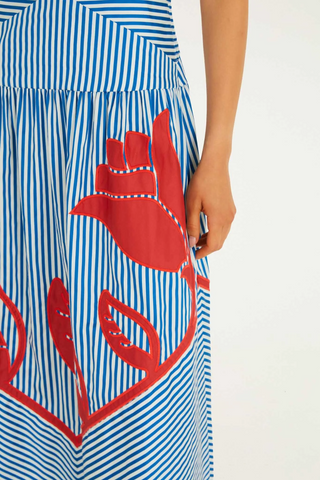 Sky Stripes Blue Sleeveless Midi Dress