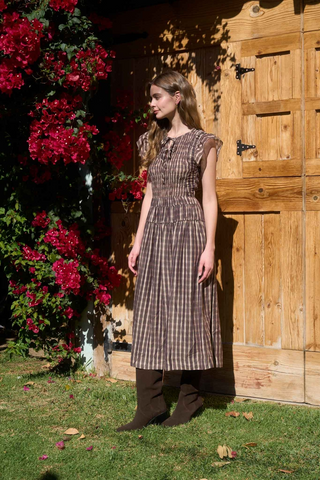 Flutter sleeve smocked midi dress