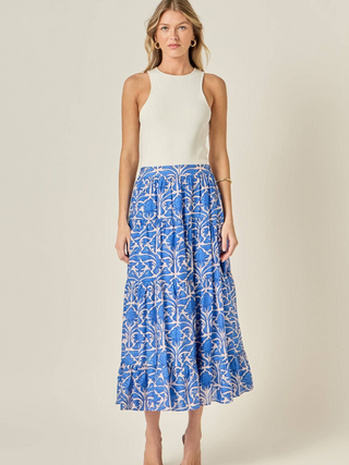 Print Midi Skirt Blue