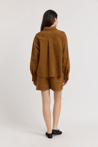 Oversized Suede Long Sleeve Button Up Shirt
