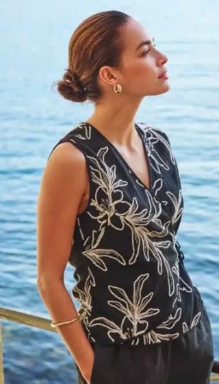 Top Wrap Over Flower Embroidery
