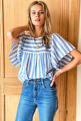 Basalie Top Scallop Blue Stripe