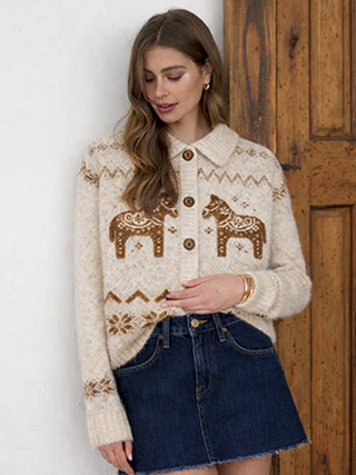 Nordic Pony Button Down Sweater Cardigan