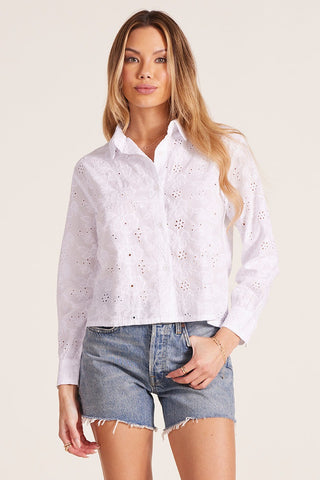 Cropped Button Front LS Top White