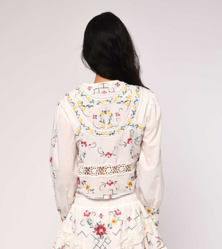 Hallie Top Tea Rose Embroidery