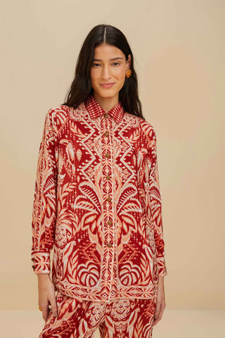 Tropical Tapestry Red Pajama Shirt