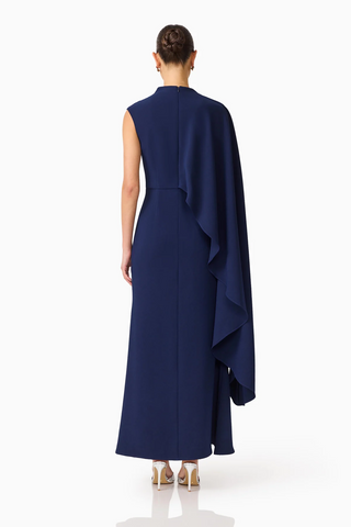Leonara Asymmetric Cape Dress in Deepnavy