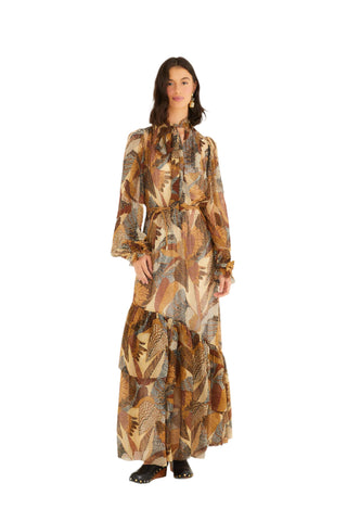 Dotted Macaws Cream Long Sleeve Maxi Dress